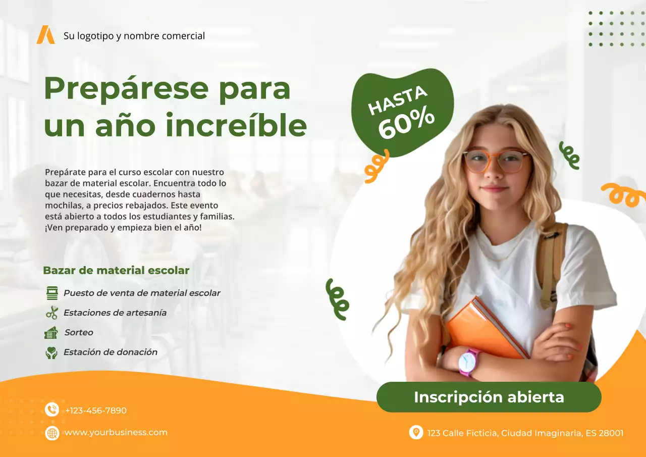 Bazar de material escolar amarillo y verde Simple Modern