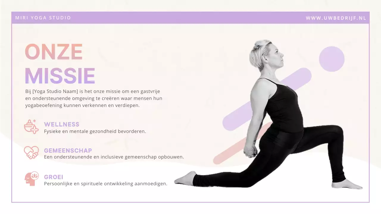 Paars wit minimalistische moderne yogastudio introductie