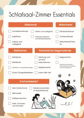 Orange-beigefarbener Checklisten-Planer für den Einzug in die Universität
