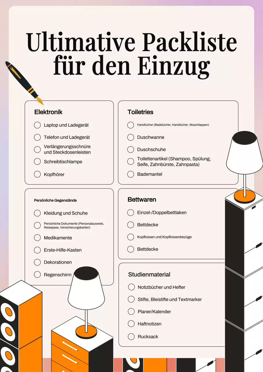 Beige und Orange Simple Packing Movie-in Check List Planner