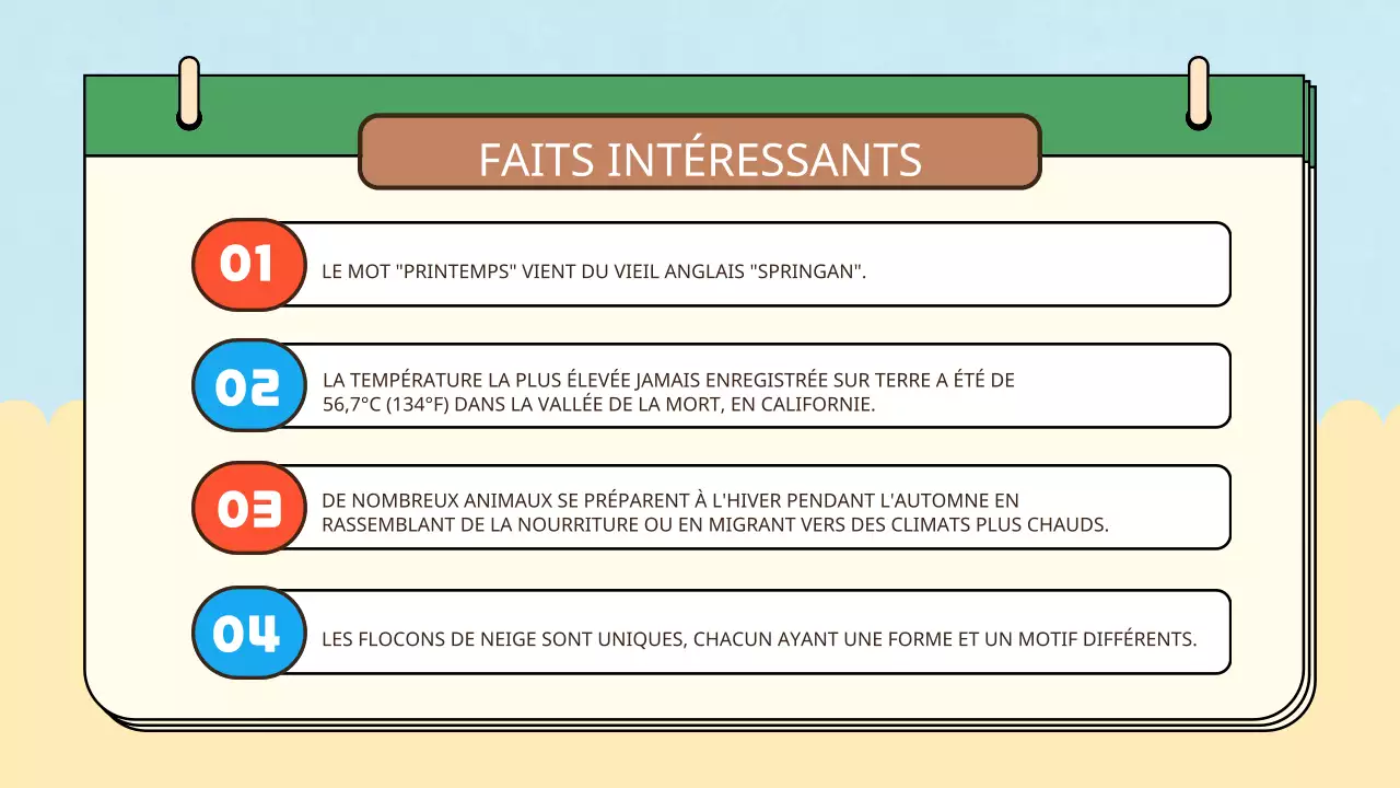 Jaune bleu simple naturel quatre saisons matériel de classe