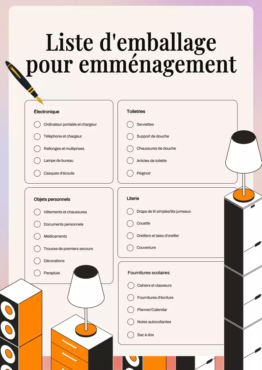 Planificateur de liste de contrôle pour le film d'emballage simple beige et orange