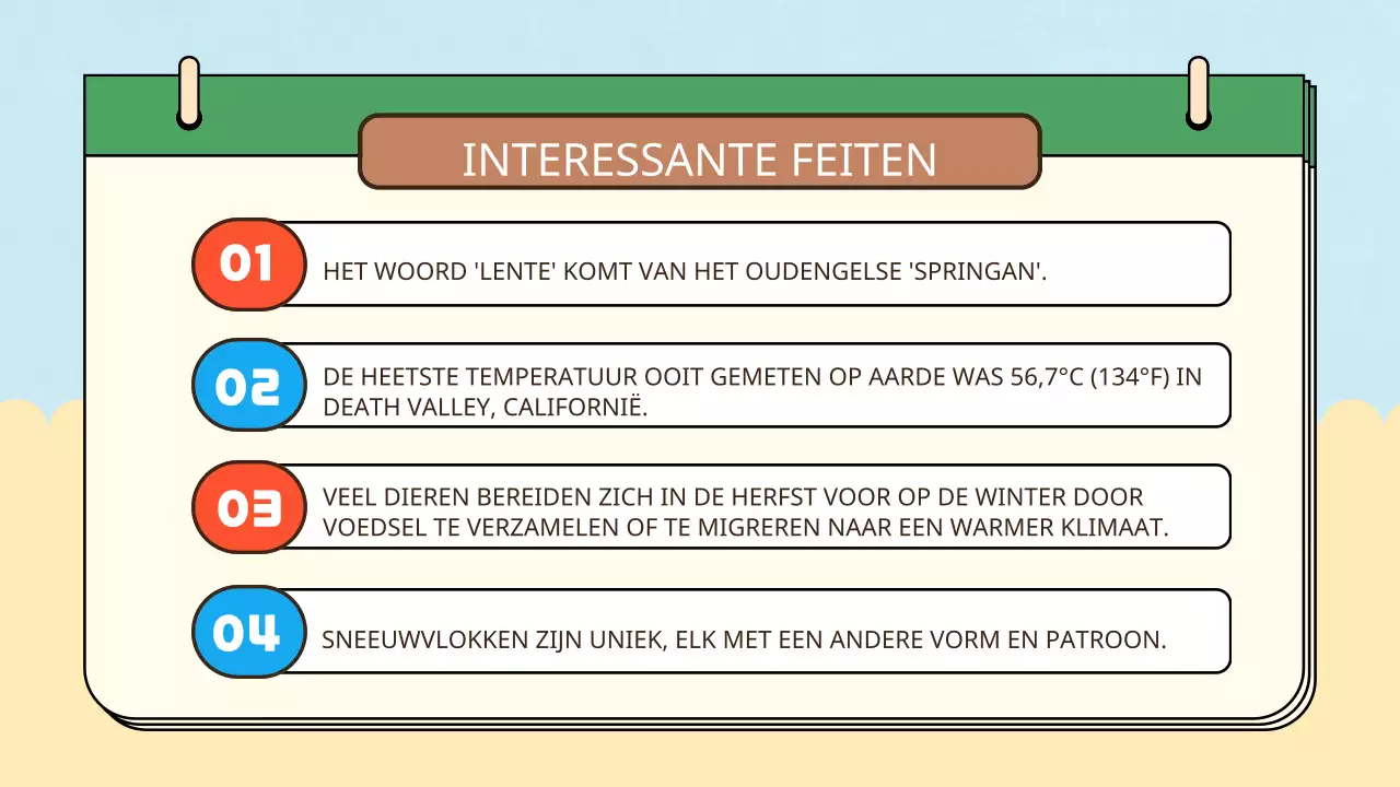 Gele blauwe eenvoudige natuurlijke vier seizoenen lesmaterialen