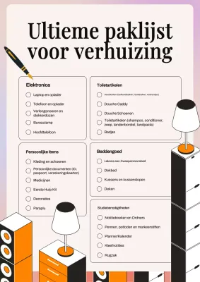 Beige en Oranje Eenvoudige Inpak Filmpje-in Checklist Planner
