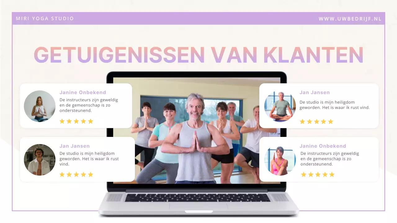 Paars wit minimalistische moderne yogastudio introductie