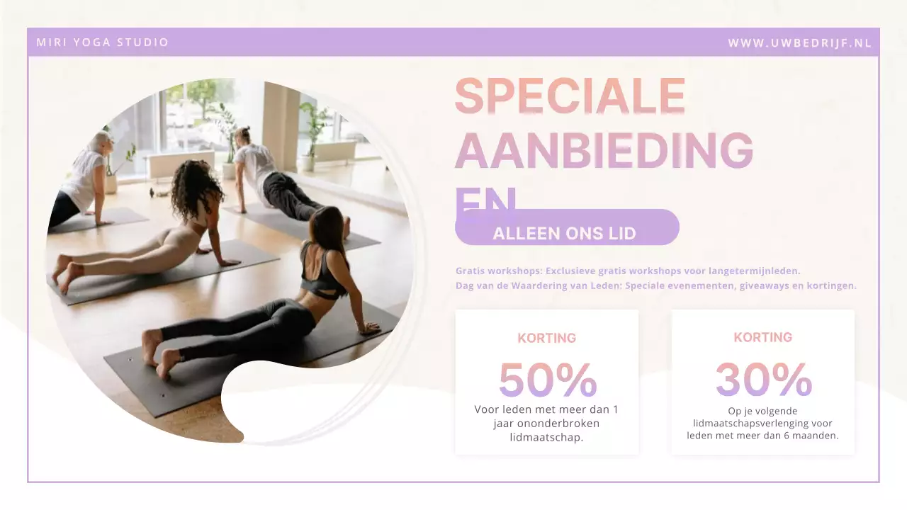 Paars wit minimalistische moderne yogastudio introductie