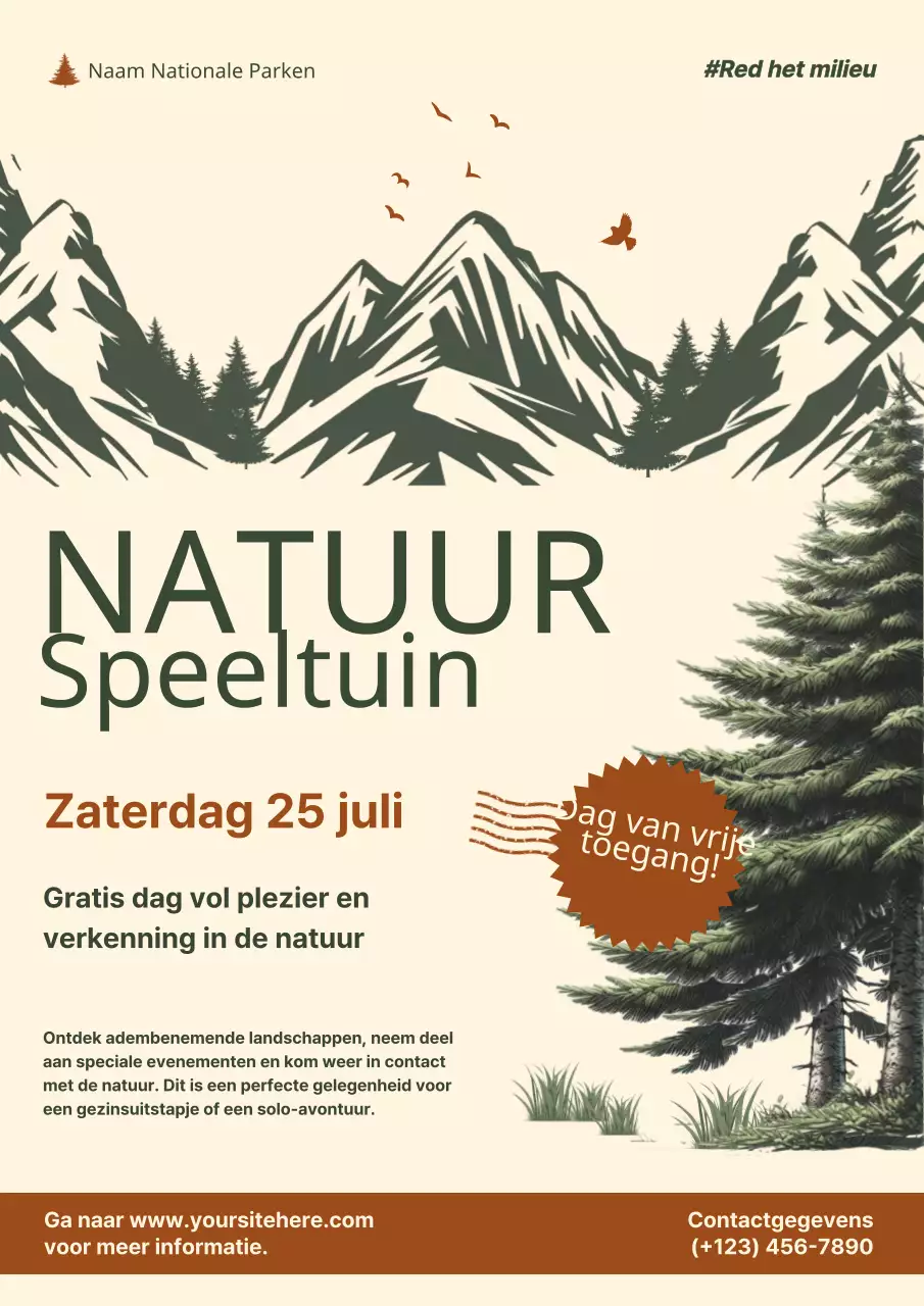 Beige en Groen Klassiek Vintage Vrije Toegang Natuur Speeltuin Aankondiging