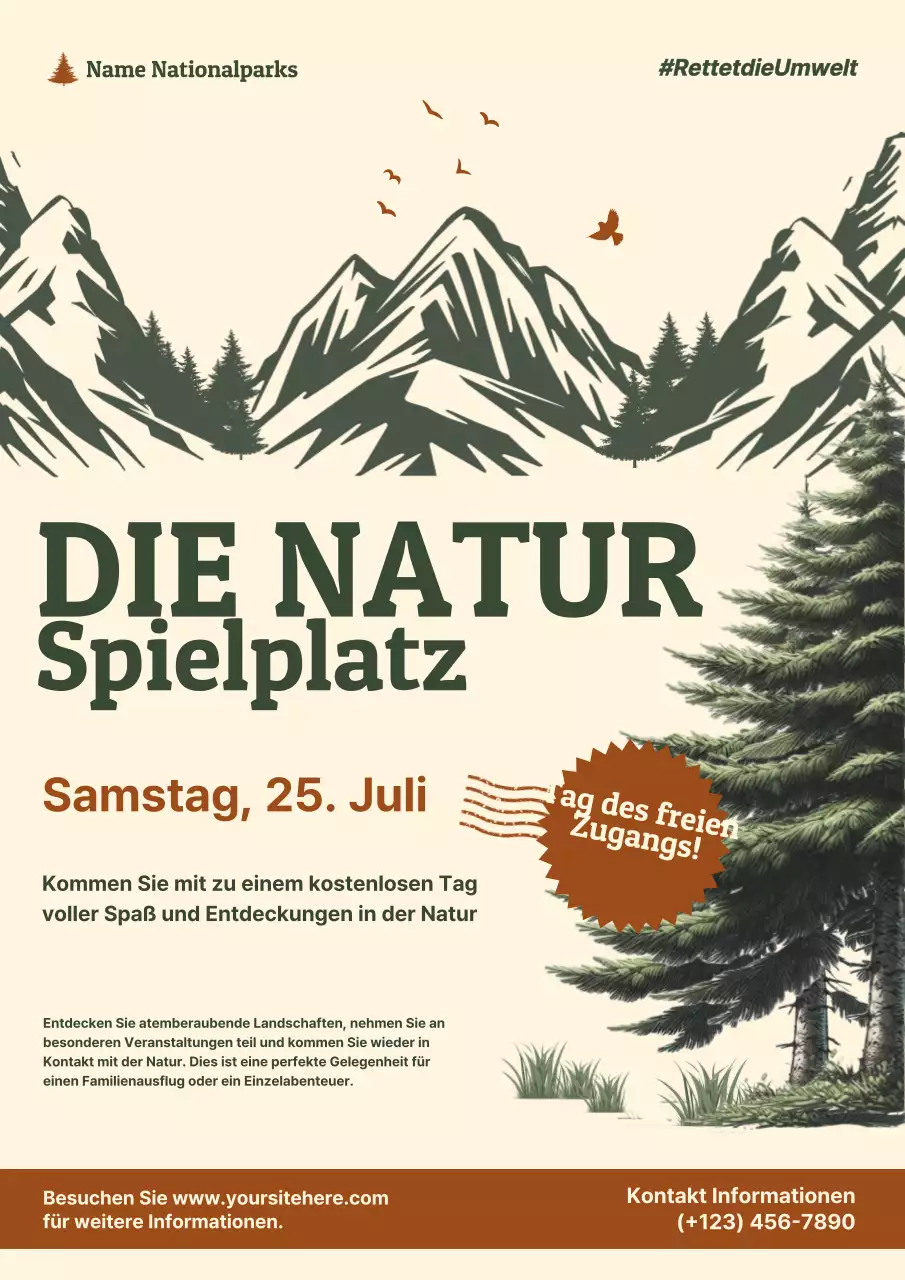 Beige und Grün Klassisch Vintage Freier Zugang Natur Spielplatz Ankündigung