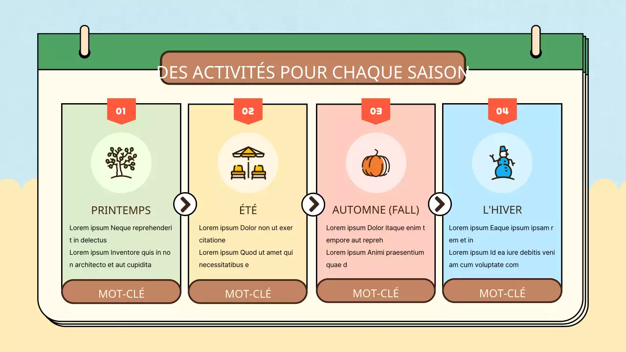 Jaune bleu simple naturel quatre saisons matériel de classe