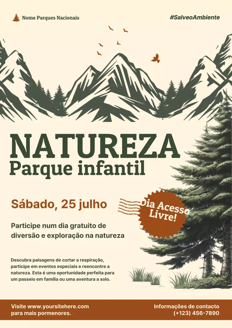 Bege e verde Clássico Vintage Livre Acesso Natureza Parque infantil Anúncio