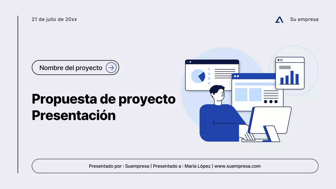 Propuesta de proyecto minimalista y moderno en gris y azul