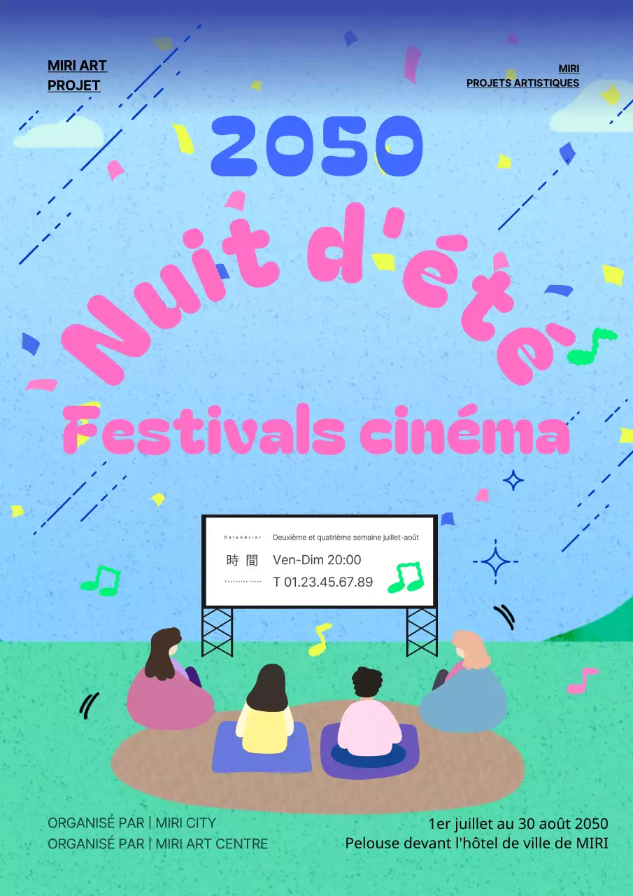 Promouvoir les projections en plein air avec un joli ciel tropical bleu et rose.