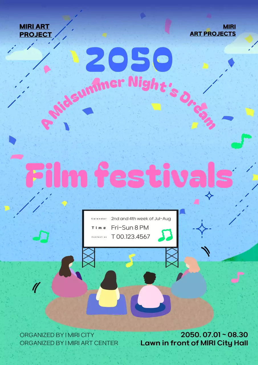 Khuyến mãi buổi chiếu ngoài trời đêm nhiệt đới dễ thương với màu xanh da trời và hồng