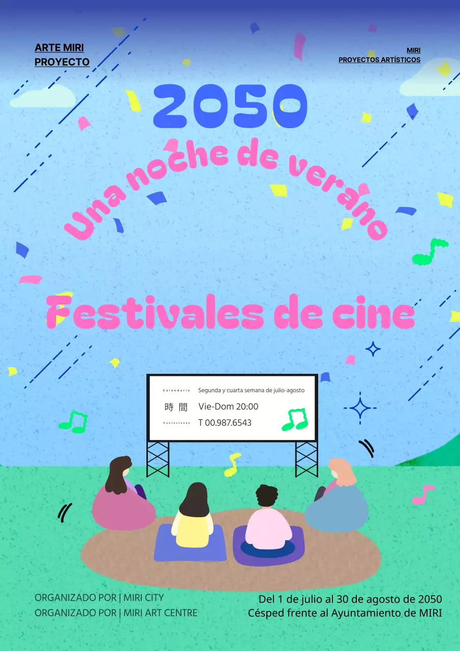 Promover las proyecciones al aire libre con un bonito cielo nocturno tropical de azules y rosas.