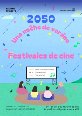 Promover las proyecciones al aire libre con un bonito cielo nocturno tropical de azules y rosas.