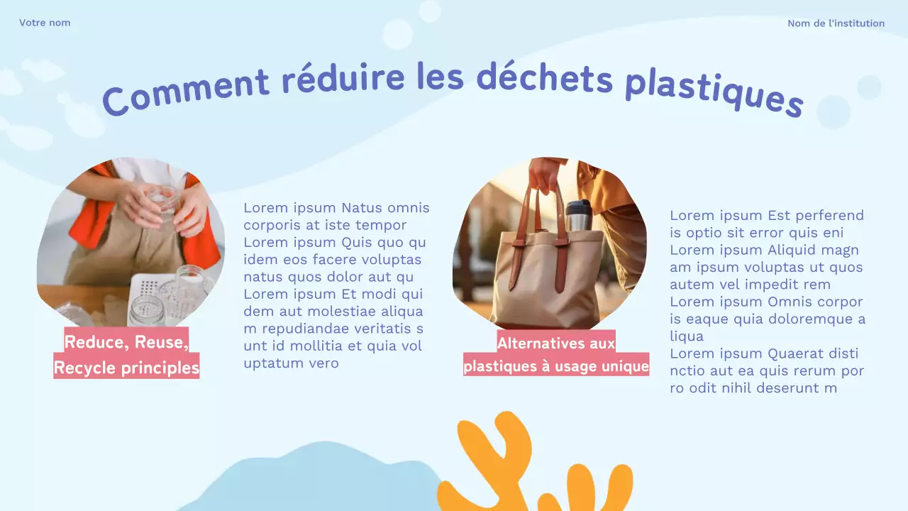 Matériel d'étude sur les déchets plastiques naturels bleu ciel et violet