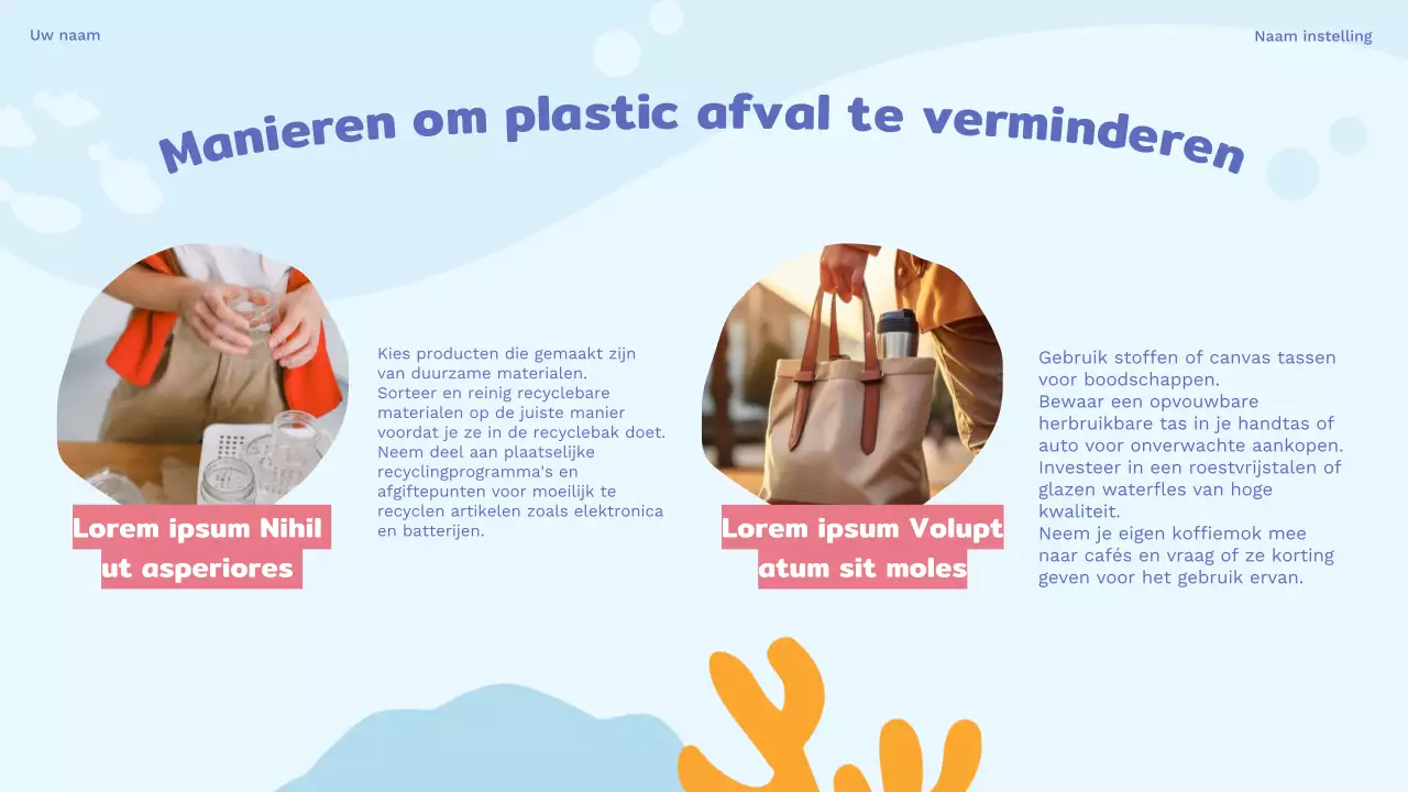Hemelsblauw en paars natuurlijk plastic afval studiemateriaal