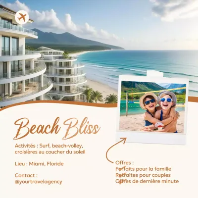 Bleu Beige Minimaliste Moderne Voyage Social Media Carré