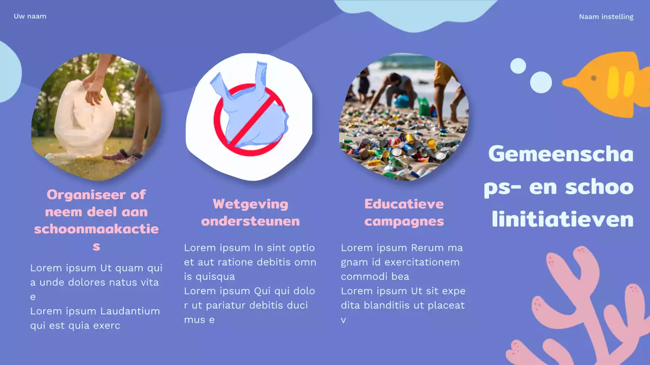 Hemelsblauw en paars natuurlijk plastic afval studiemateriaal