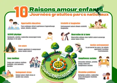 Vert et orange ludique 10 raisons pour lesquelles les enfants adorent les journées gratuites dans les parcs nationaux Infographie