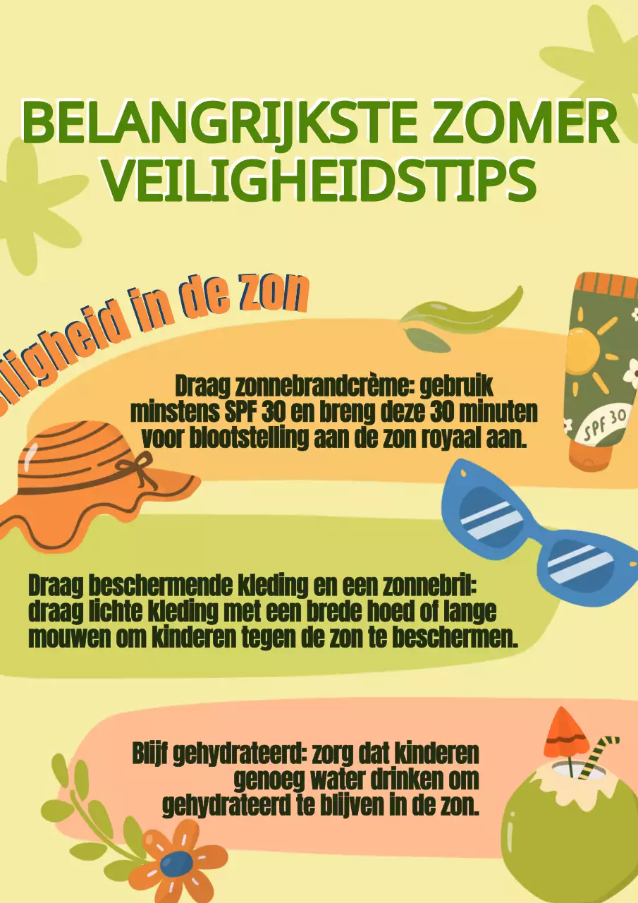 Groen Geel Natuurlijk Veiligheidsgids voor Zomeractiviteiten voor Kinderen Poster Lesmateriaal