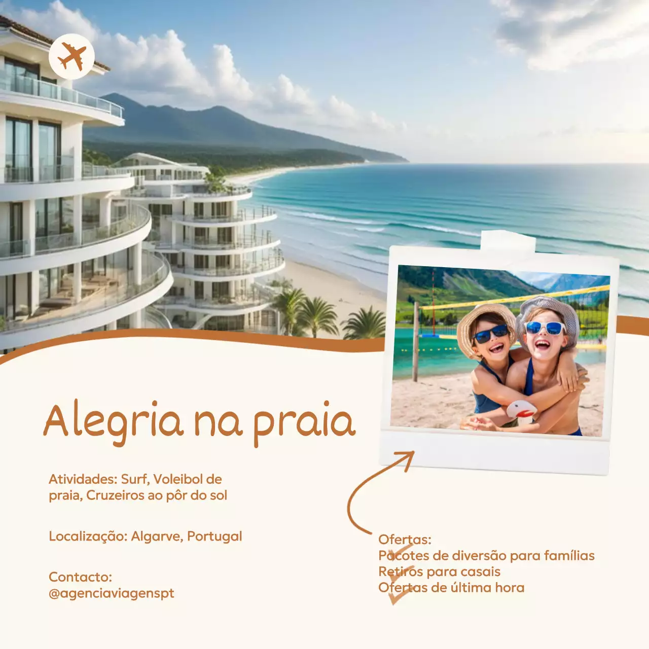 Azul Bege Minimalista Moderno Viagem Redes sociais Quadrado