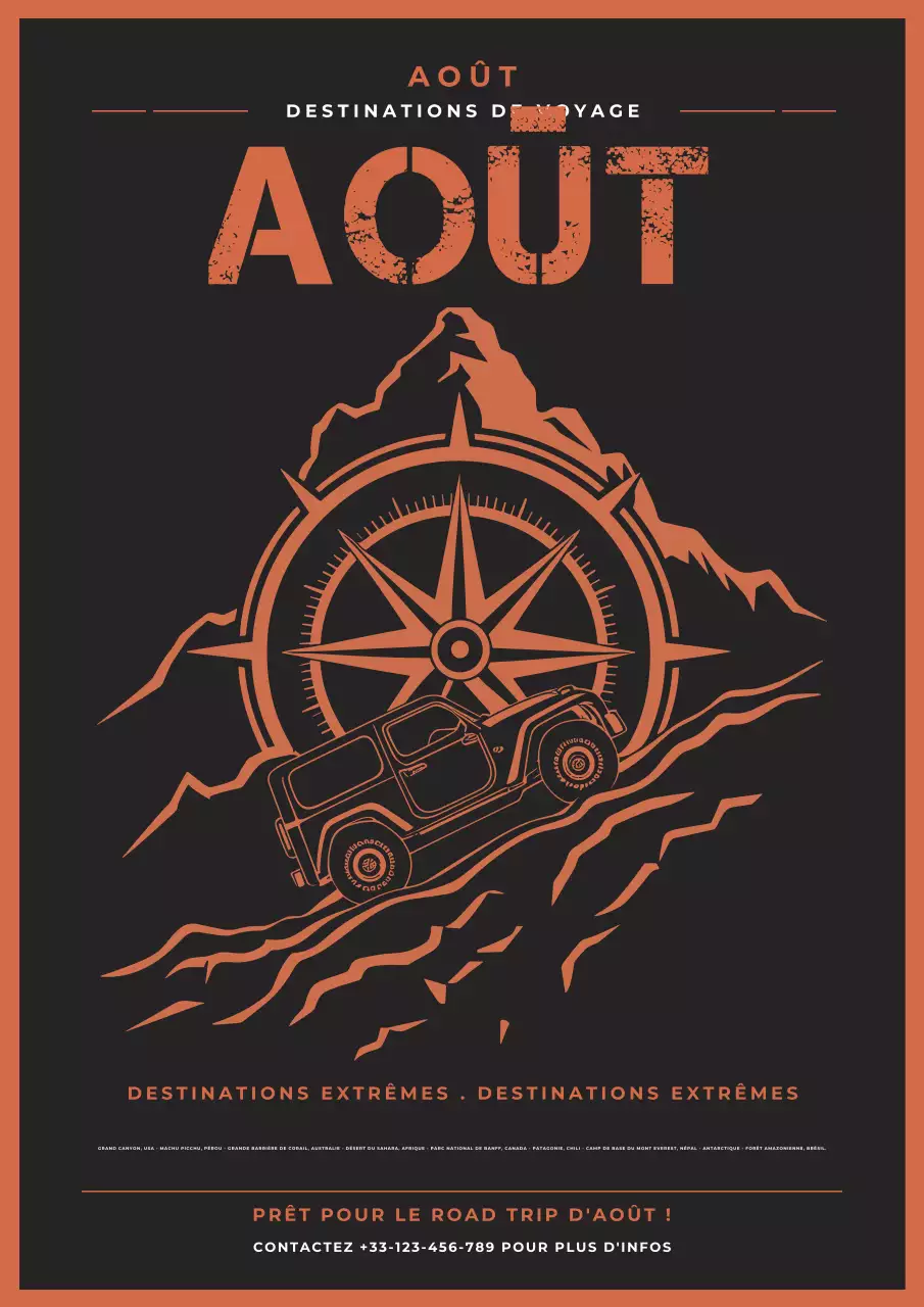 Flyer orange et noir "Road Trip Offroad" (voyage en voiture)