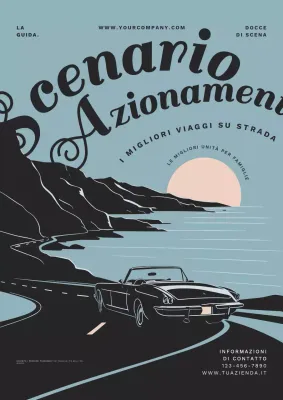 Promozione viaggio in auto blu e nero Vintage Scenic Drives