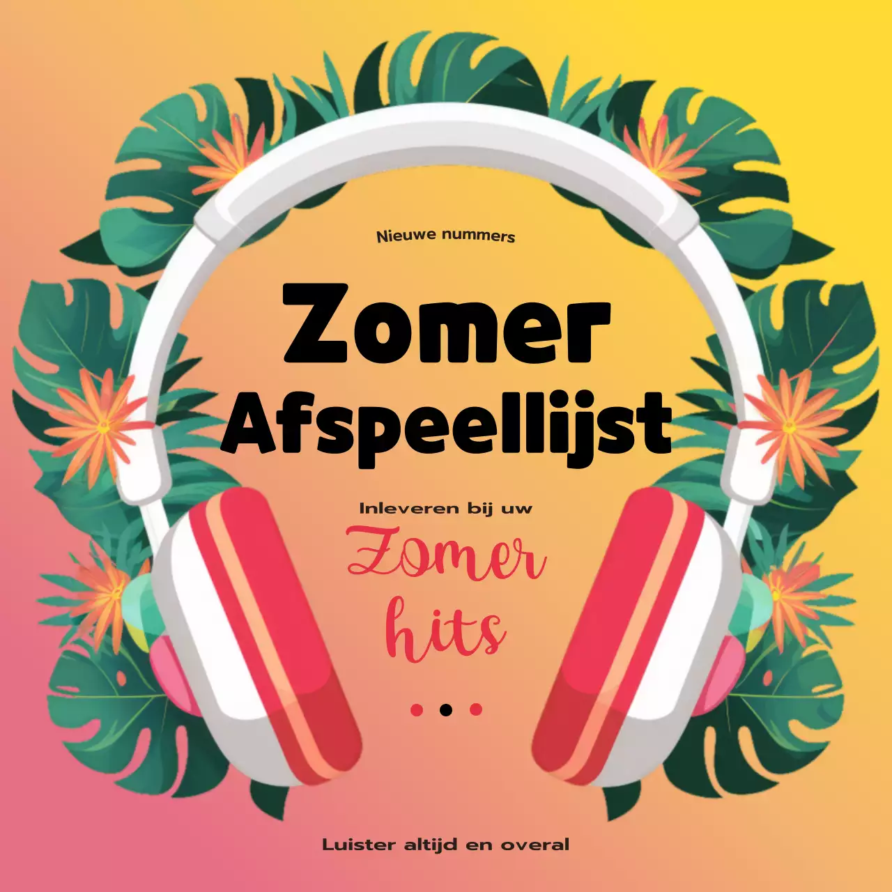 Roze en gele moderne tropische muziek afspeellijst publiciteit