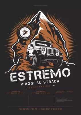 Volantino marrone e bianco Retro Extreme Road Trips