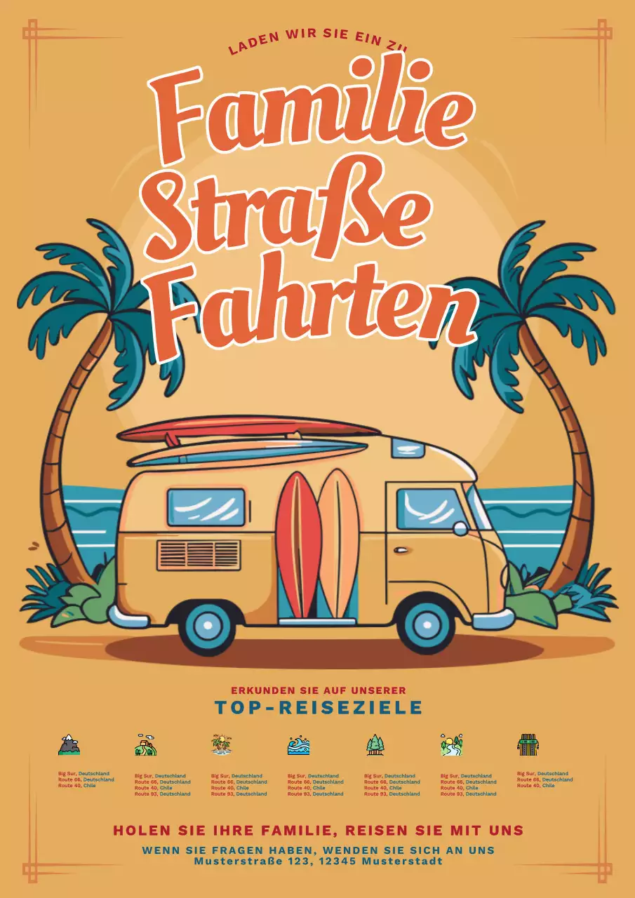 Flyer für Familienausflüge in Gelb und Orange Plain