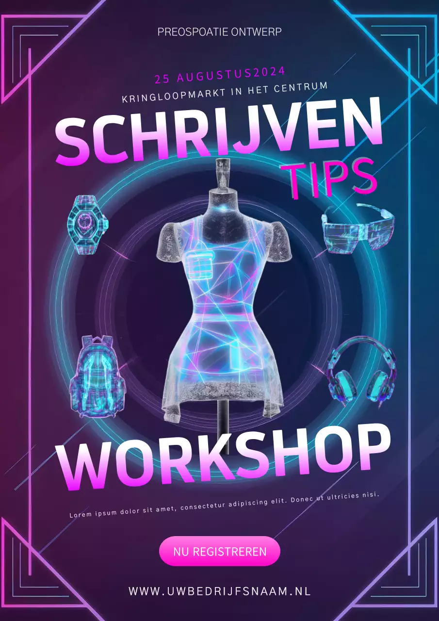 Neon paars roze en blauwe kleur Thrifting winkel toekomstige stijl poster