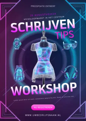 Neon paars roze en blauwe kleur Thrifting winkel toekomstige stijl poster