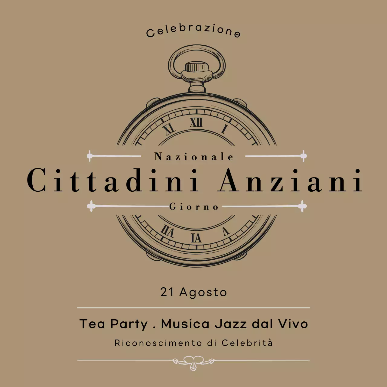 Khaki Minimal Pubblicità dell'evento della Giornata nazionale degli anziani