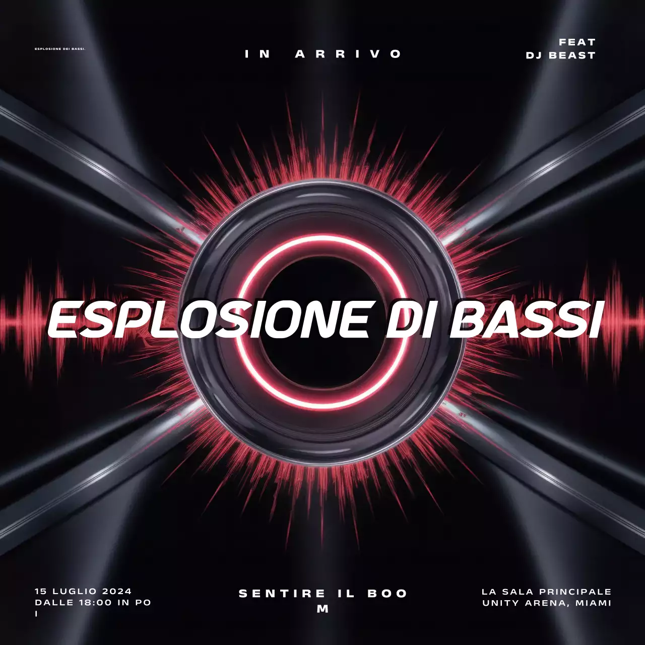 Promozione evento musicale notturno Black Simple Bass Blast