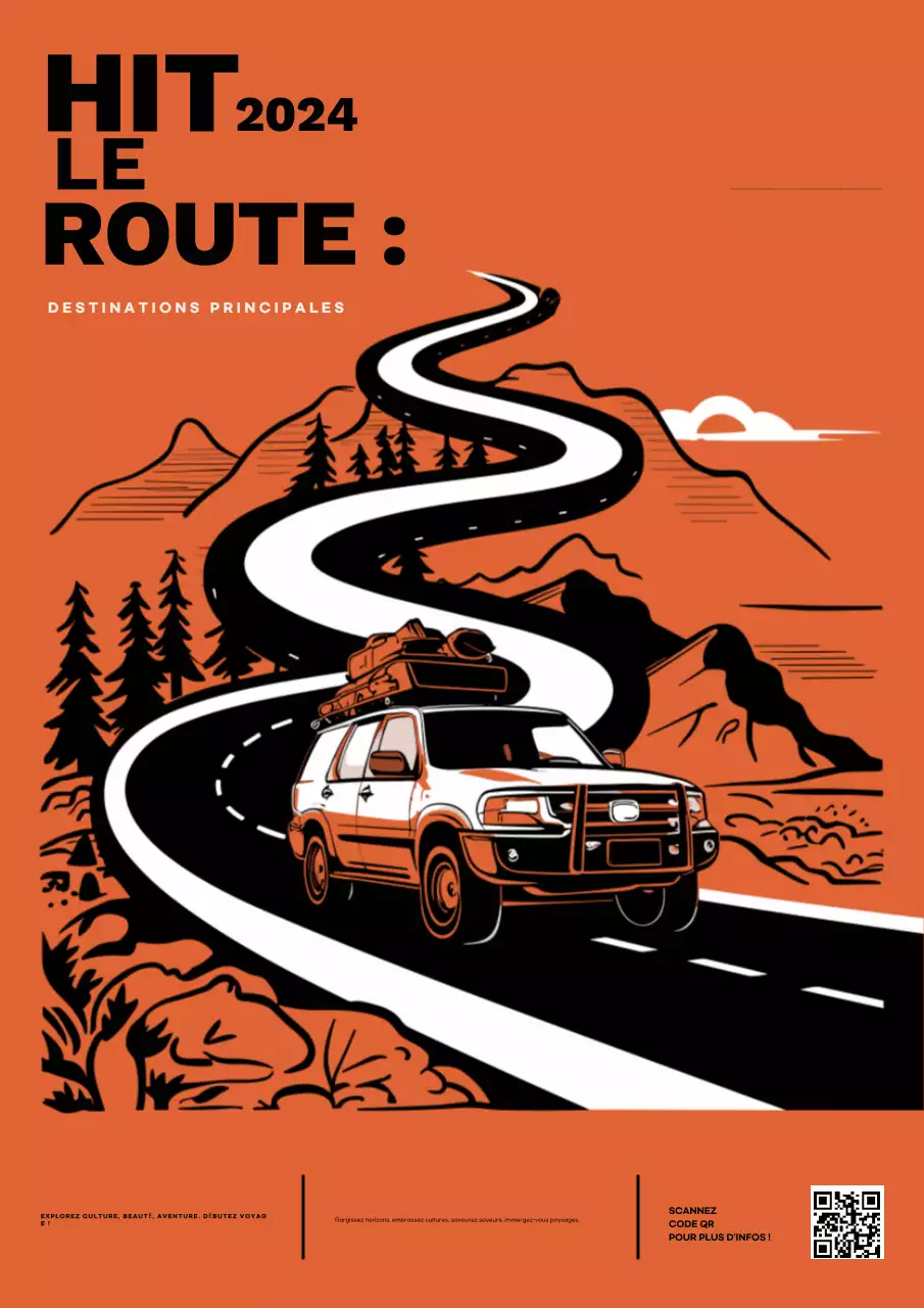 Promotion sur les destinations de voyage rétro orange et noir