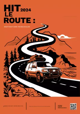 Promotion sur les destinations de voyage rétro orange et noir