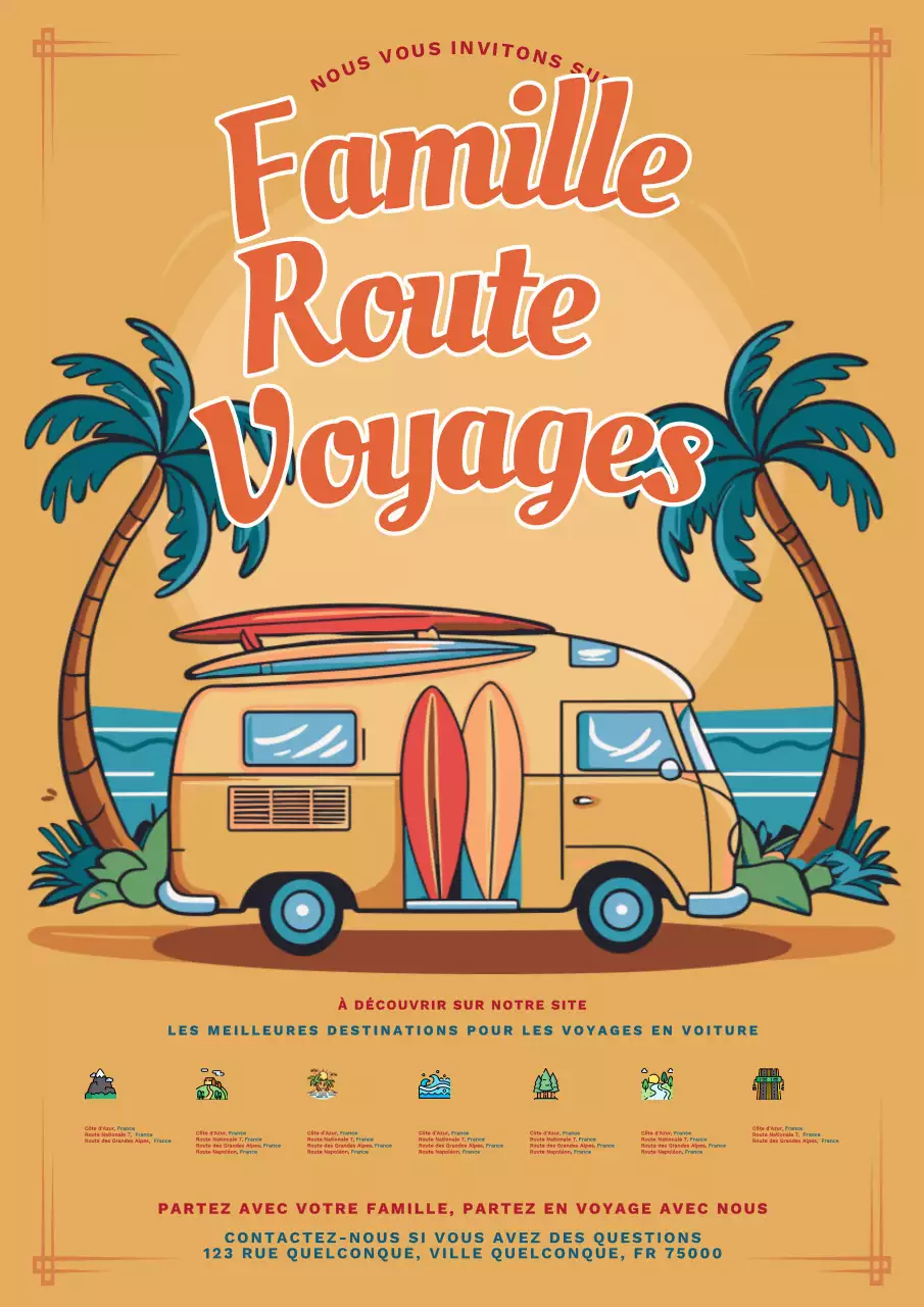 Flyer jaune et orange pour les voyages en famille