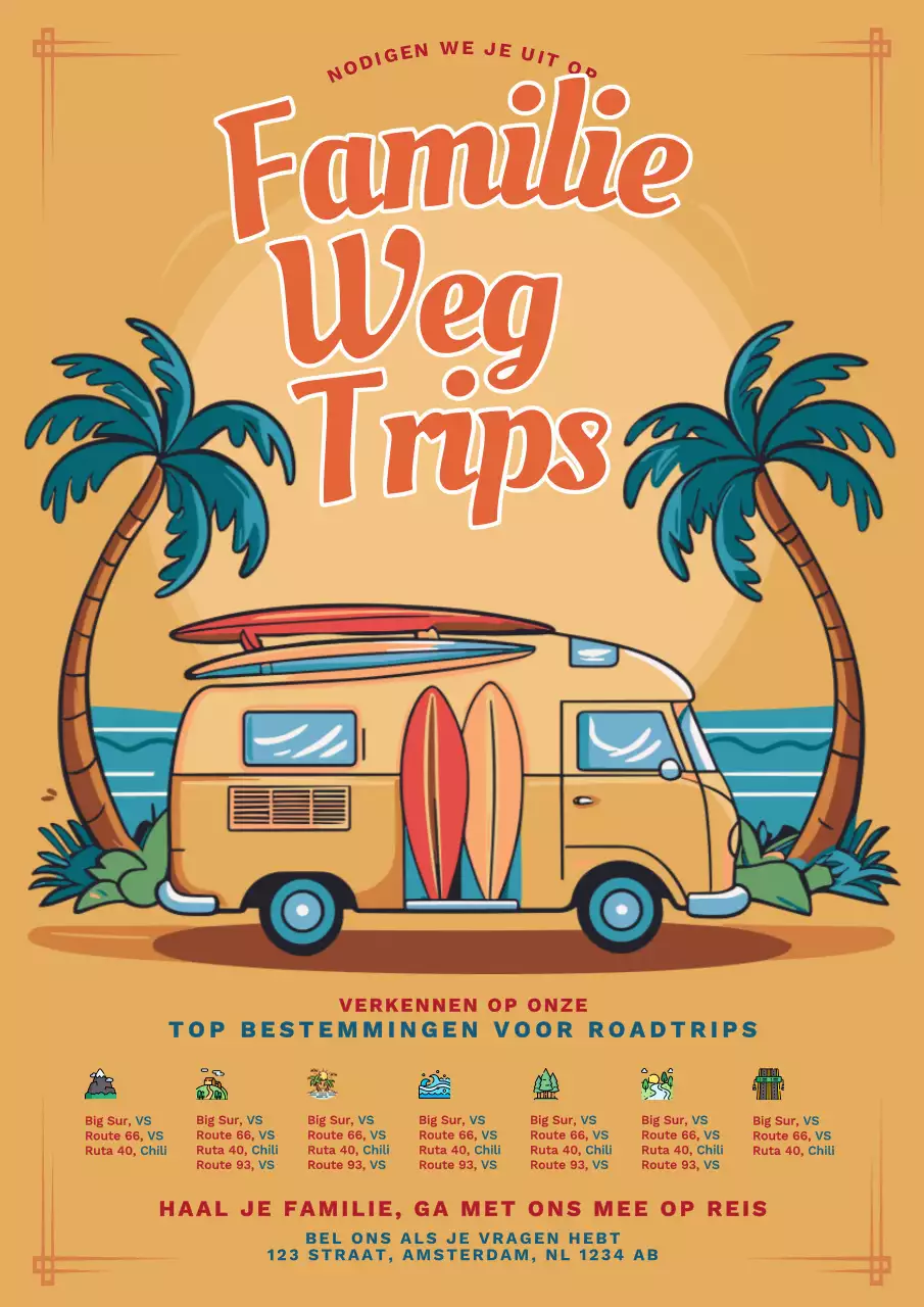 Flyer gezinsuitstapjes met gele en oranje vlakken