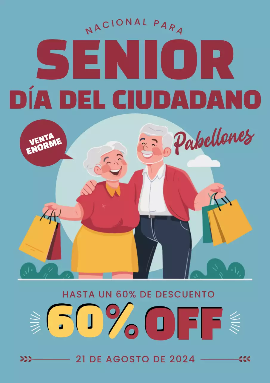 Folleto de rebajas del Día del Ciudadano en azul cielo