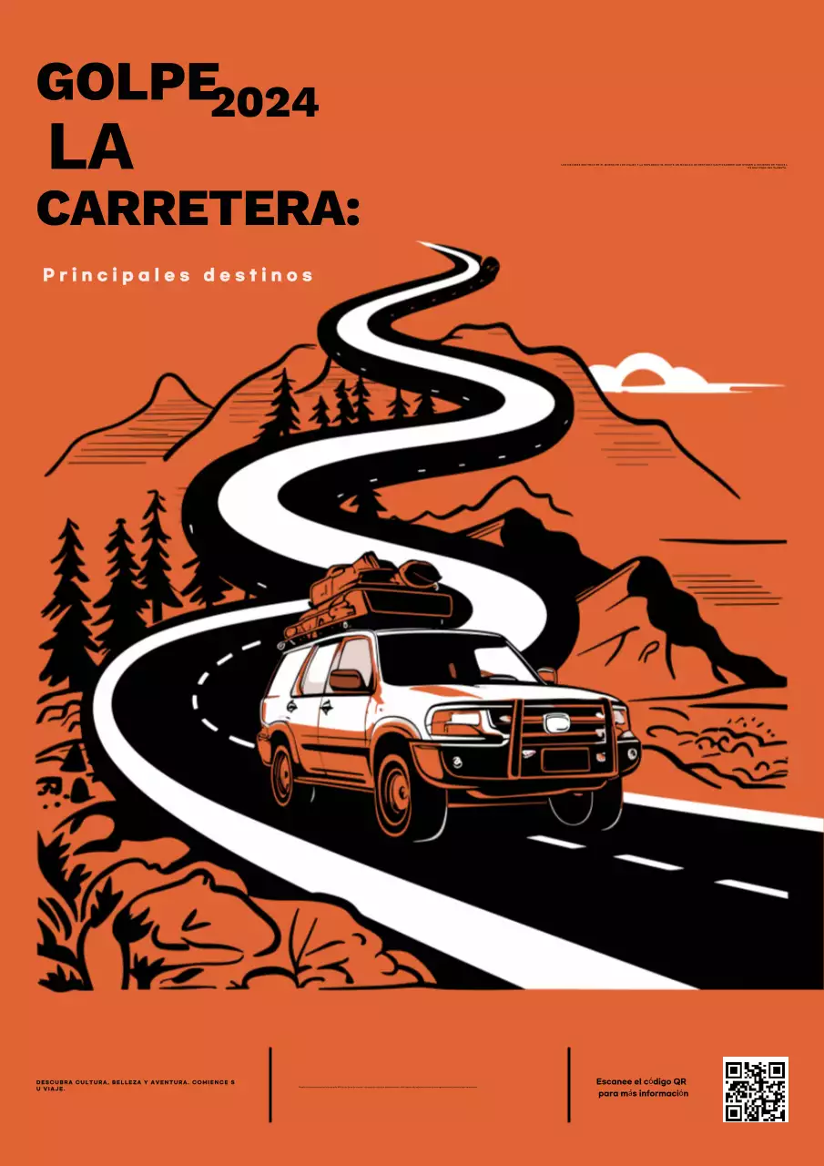 Promoción de destinos de viajes retro en naranja y negro