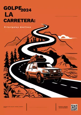 Promoción de destinos de viajes retro en naranja y negro