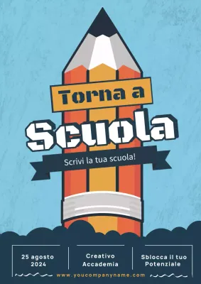 Poster blu e arancione Poster di ritorno a scuola