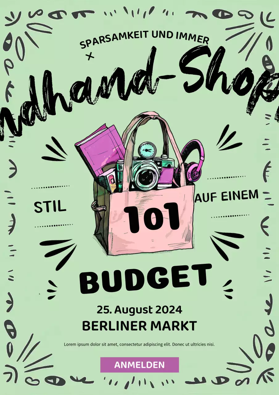 Grüner Thrifting-Shop Vintage-Poster