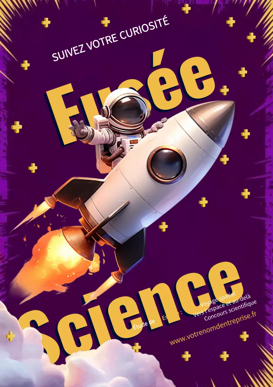 Affiche violette et jaune style science de l'espace