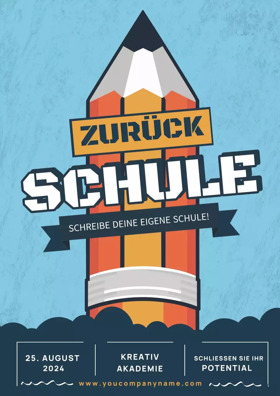 Blaues und orangefarbenes Poster Poster für den Schulanfang