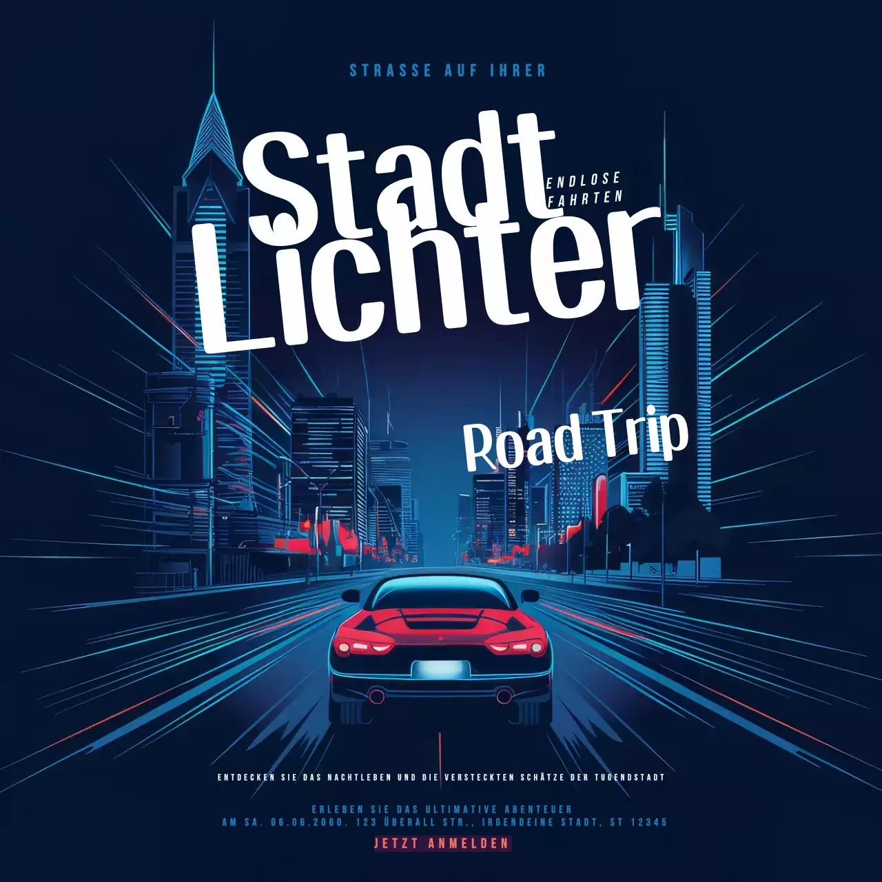 Blue Modern City Lights Road Trip Anzeige