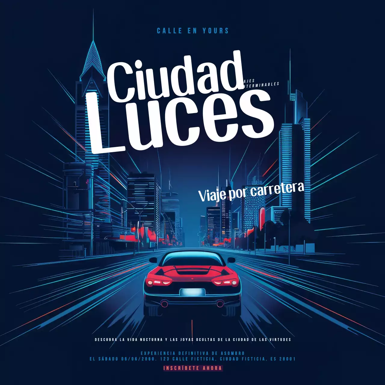 Anuncio City Lights Road Trip Azul Moderno