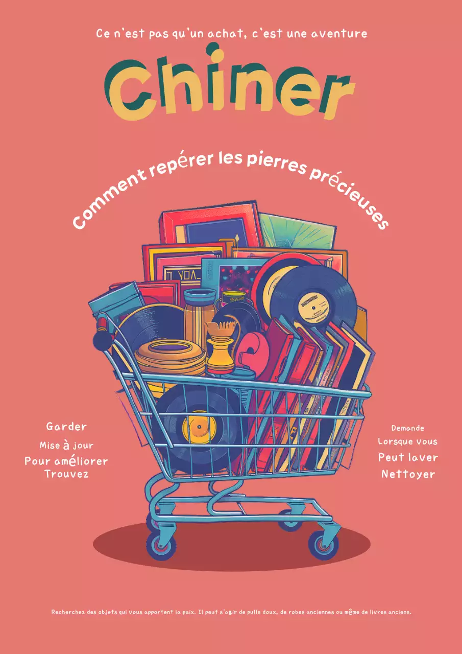 Affiche rétro rouge et verte Thrifting