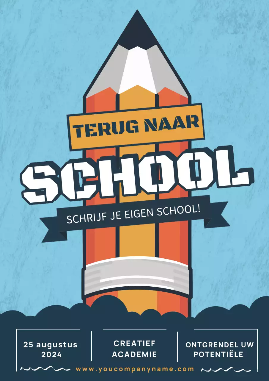 Blauwe en oranje poster Terug naar school poster